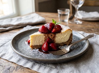 Mascarpone cheesecake with marinated strawberries