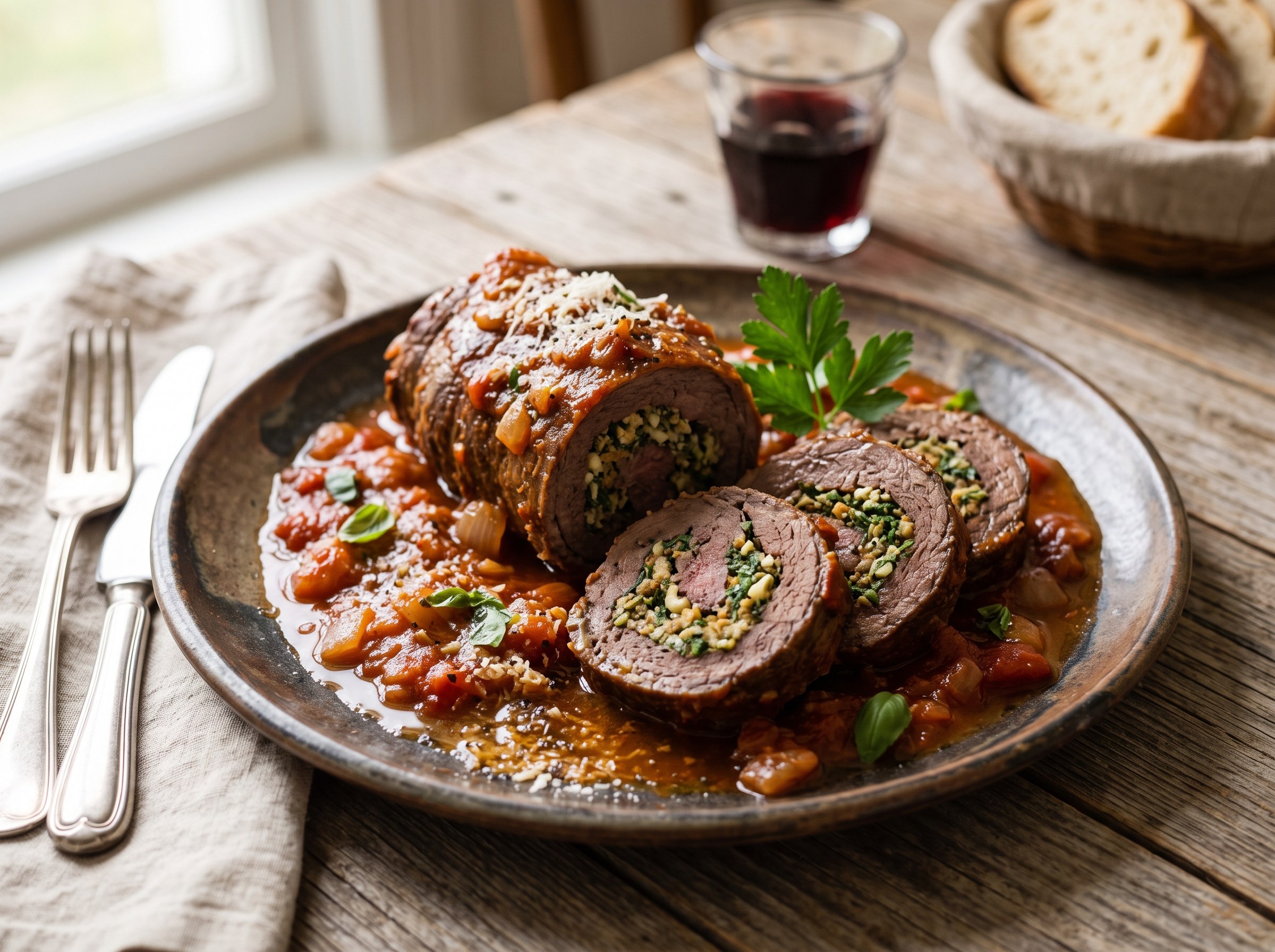 Braciole (Italian round beef steak roll)