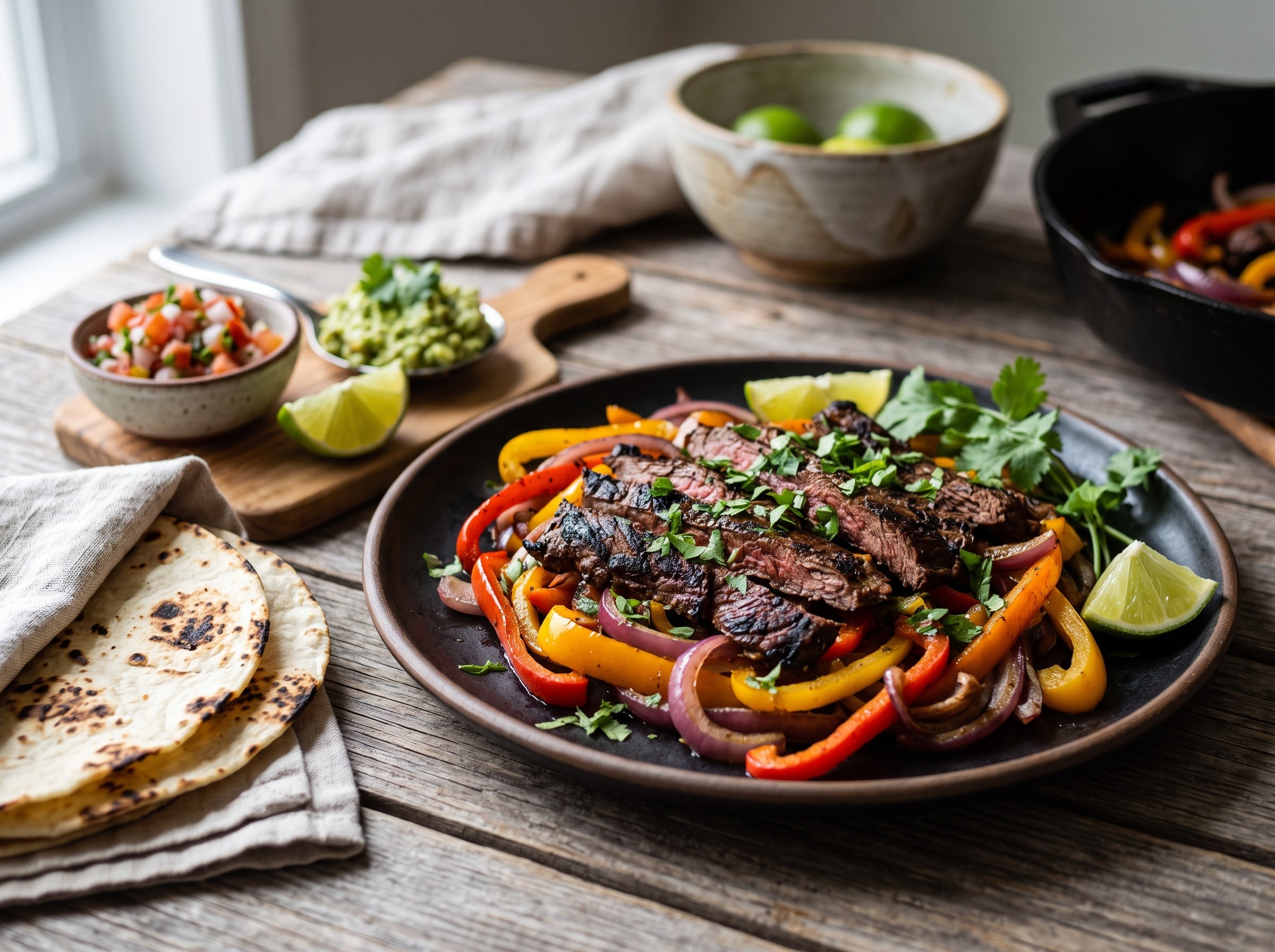 Beef steak fajitas (steak fahitas) using skirt steak