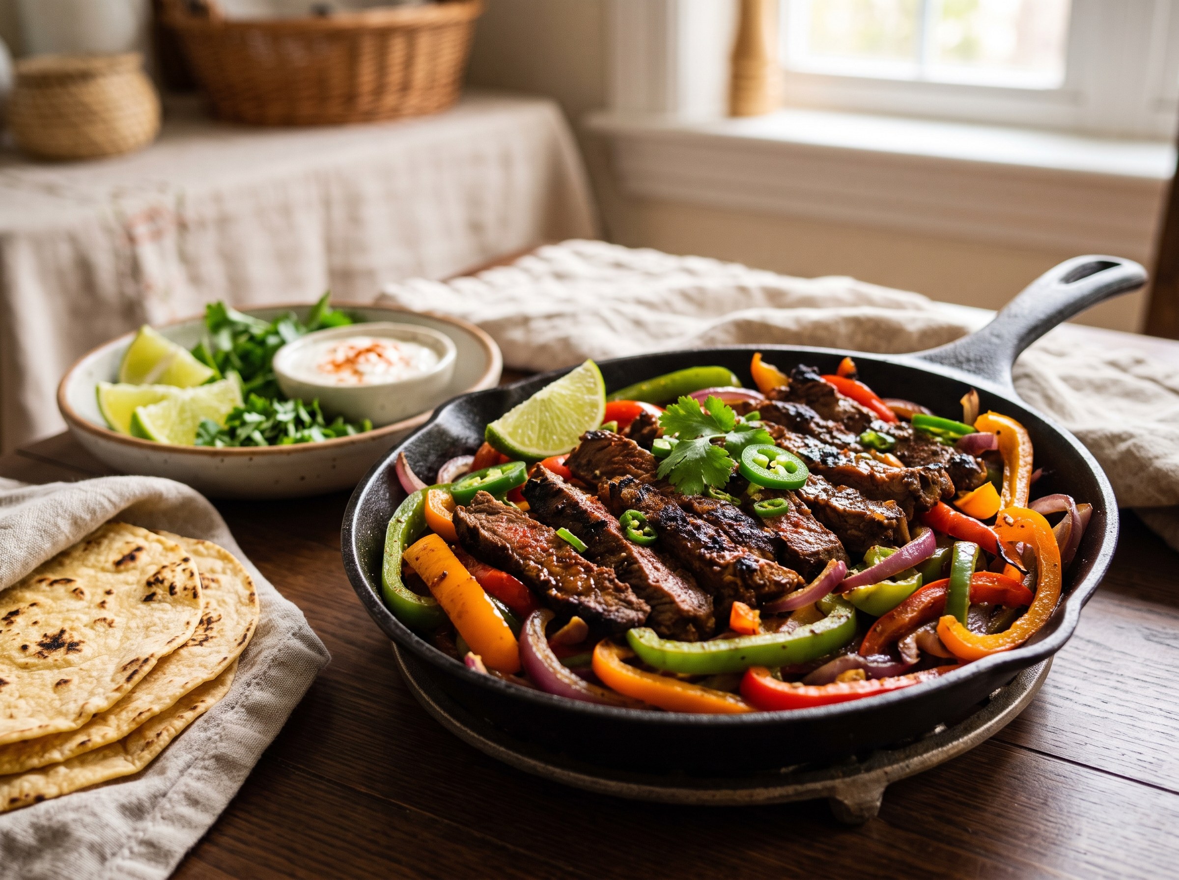 Beef steak fajitas (beef fahitas) using rump steak