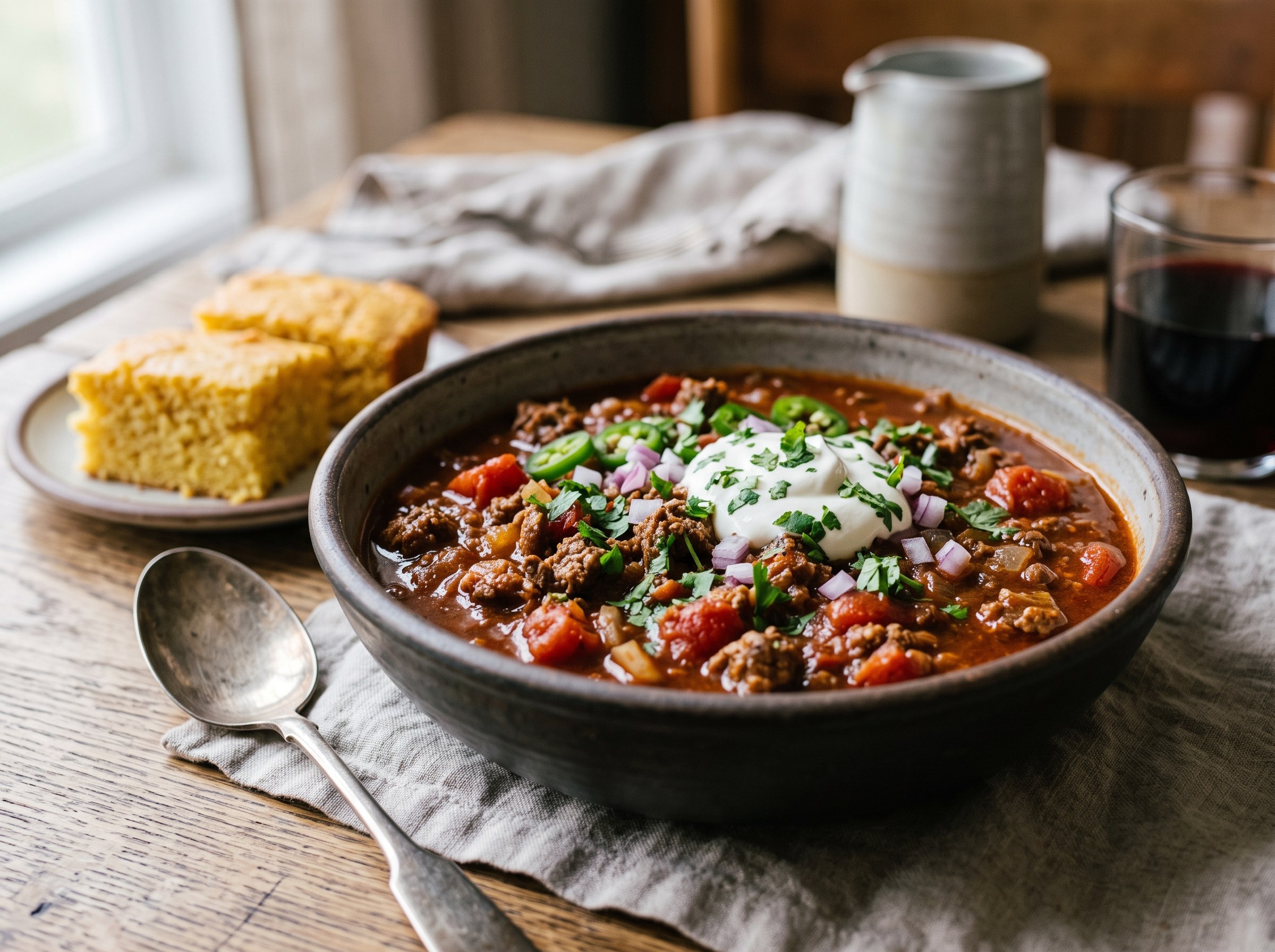 Chili con carne, with tomatoes and wine