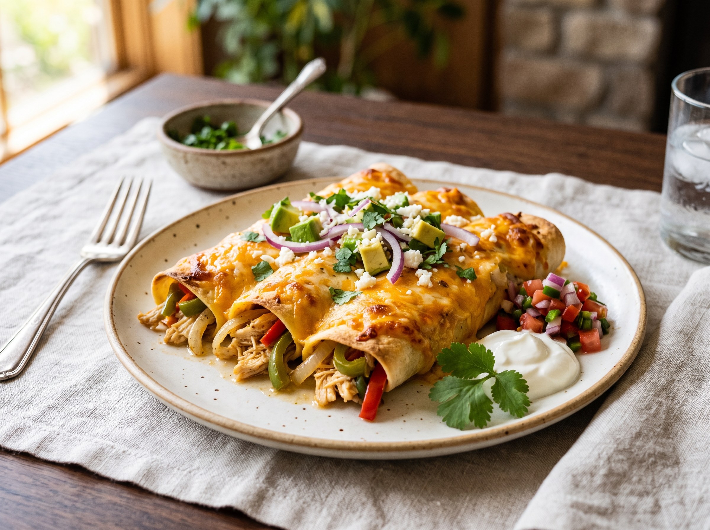 Breakfast chicken enchiladas