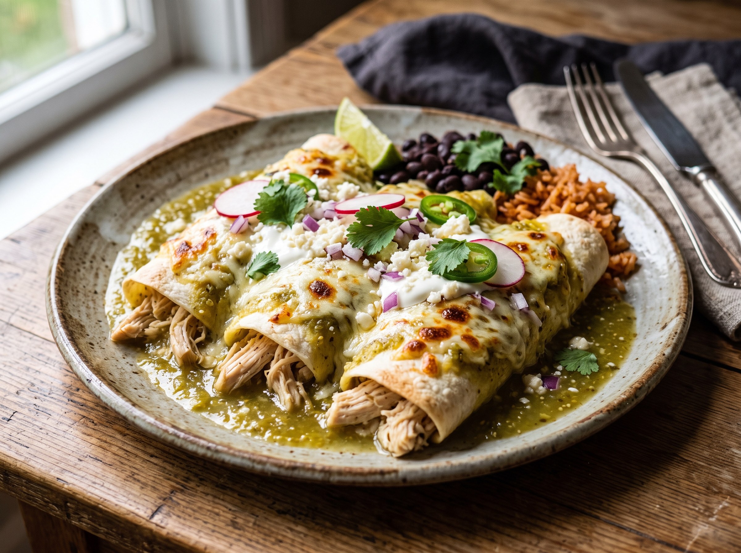 Chicken enchiladas Verde (Enchiladas with green sauce)