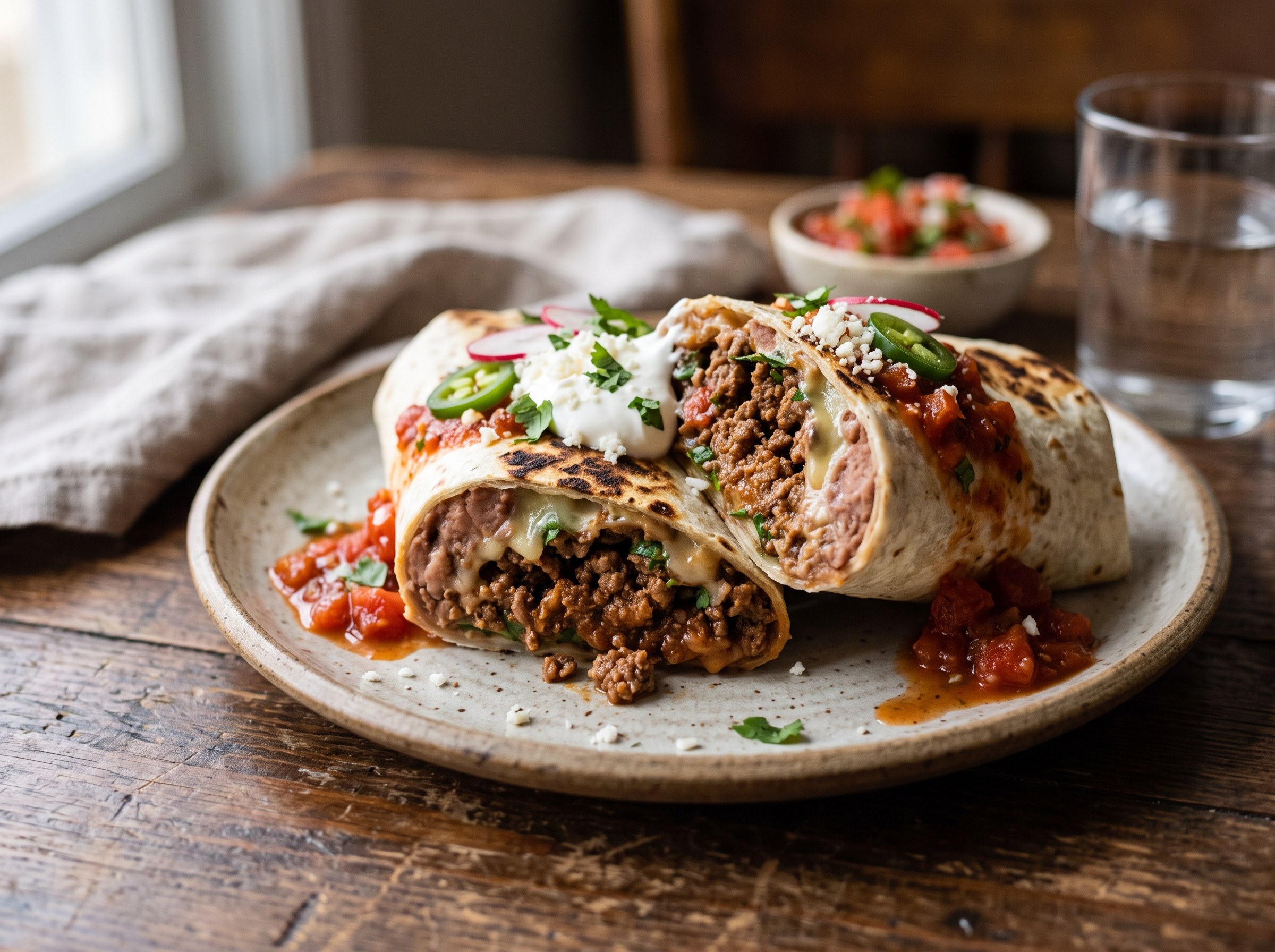Beef and bean burritos