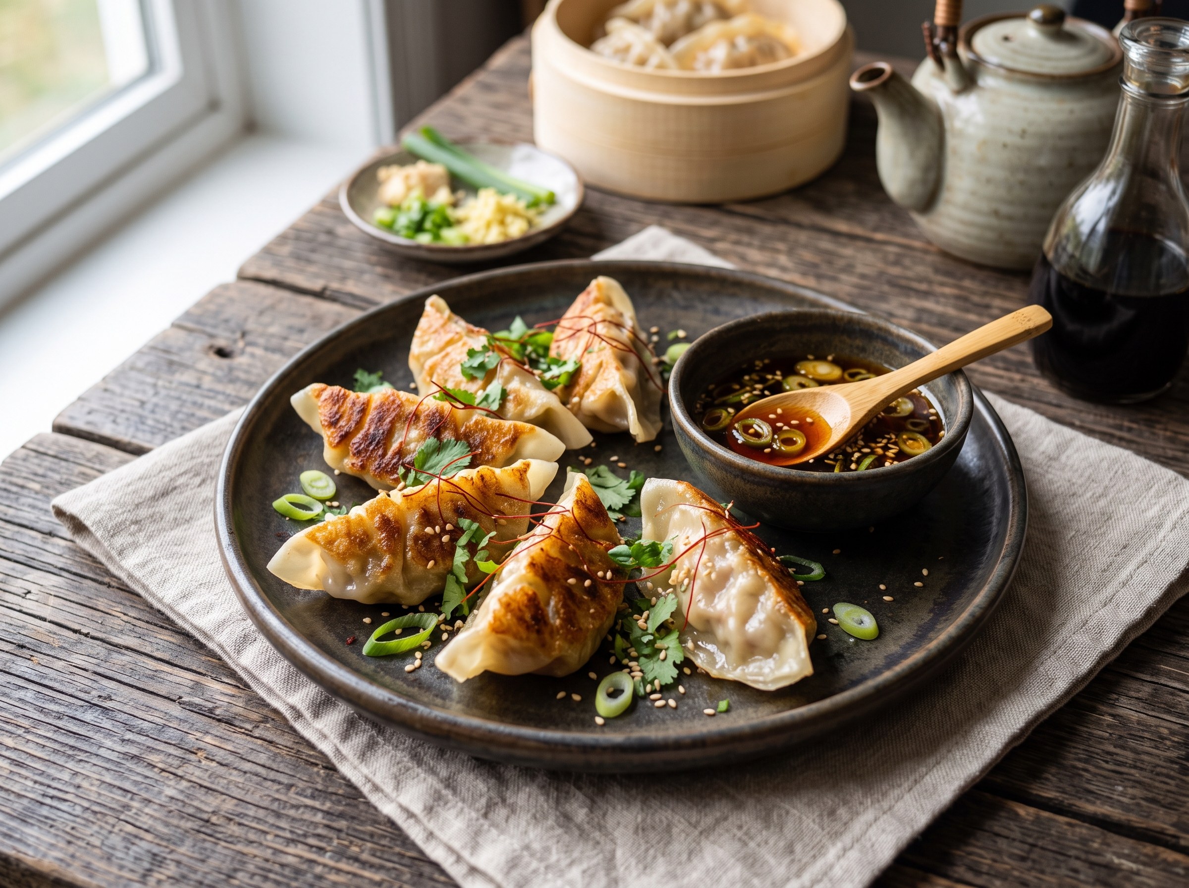 Chicken and prawn pot stickers