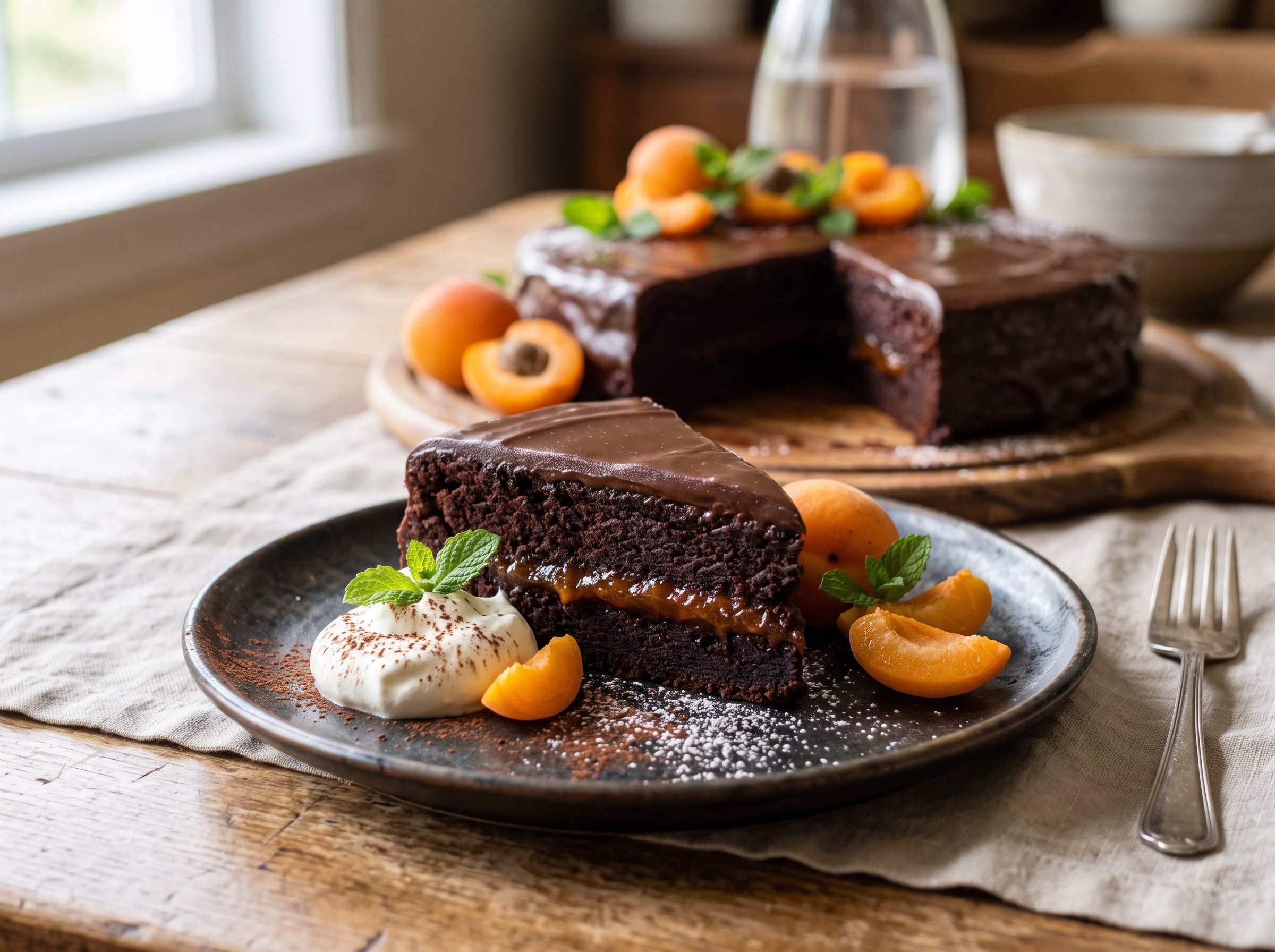 Chocolate torte with apricot jam