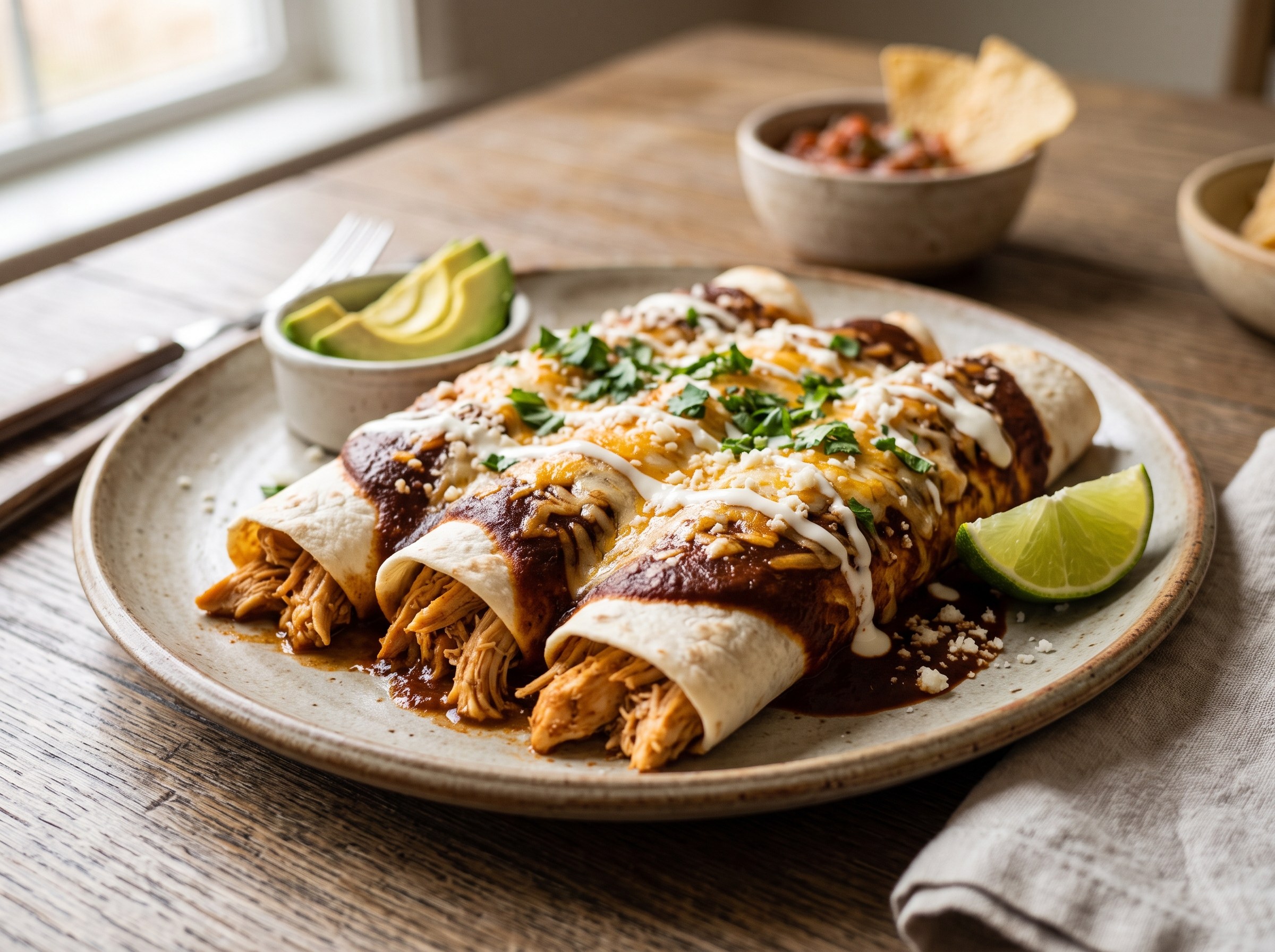 Chicken enchiladas (with an ancho chile marinade)