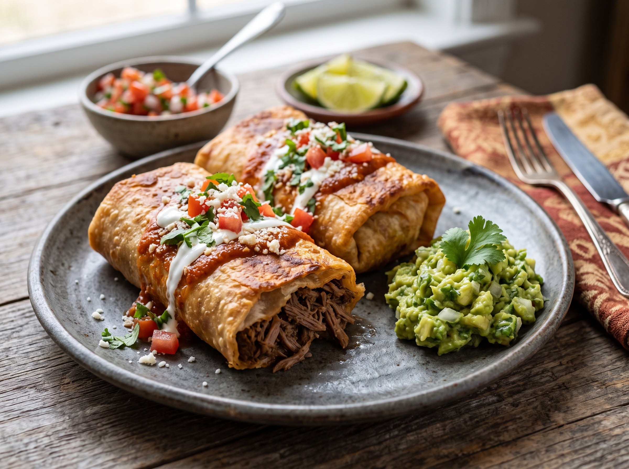 Shredded Beef Chimichangas (Chimichangas de carne de res)