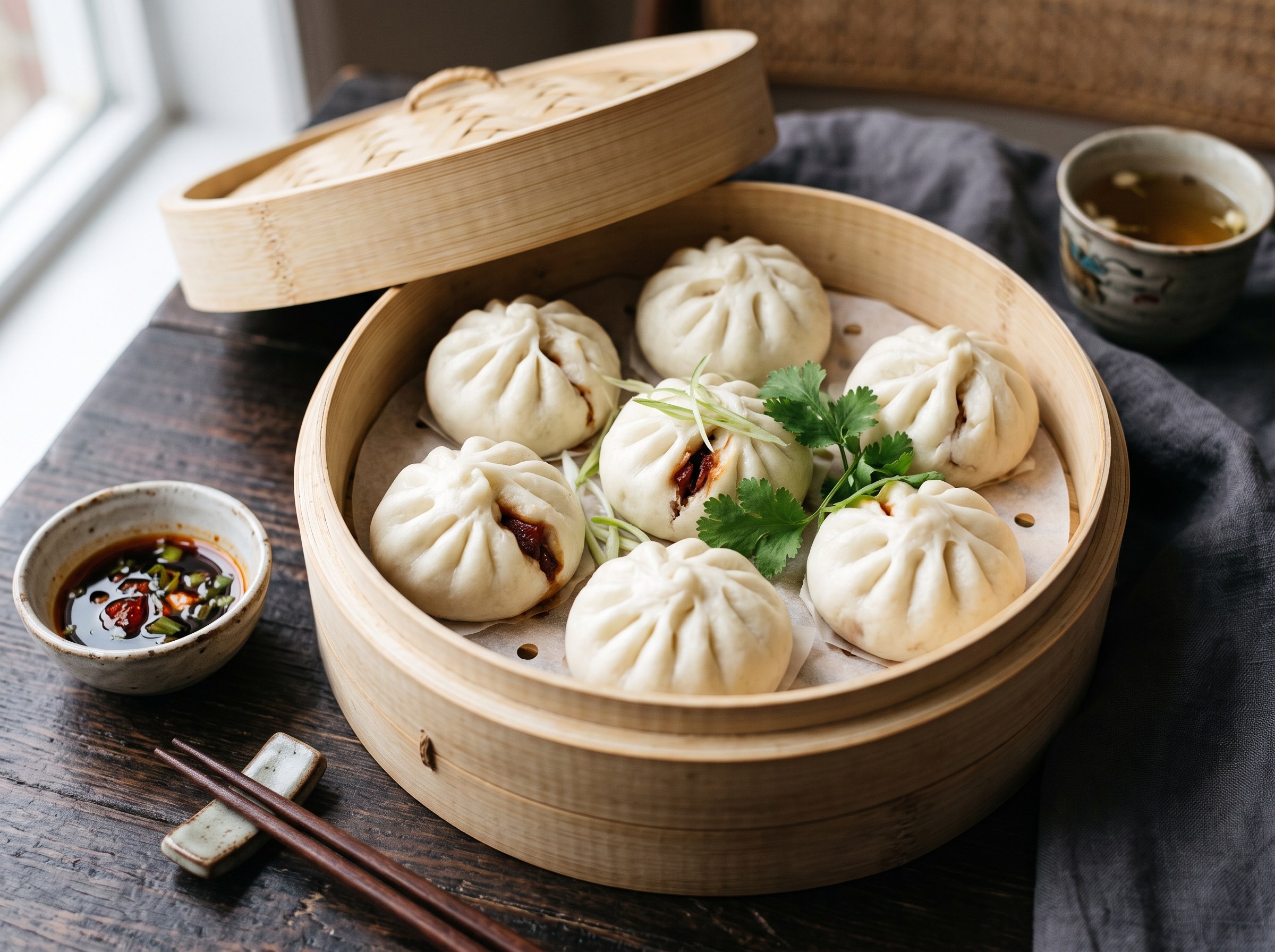 Steamed roast pork dumplings
