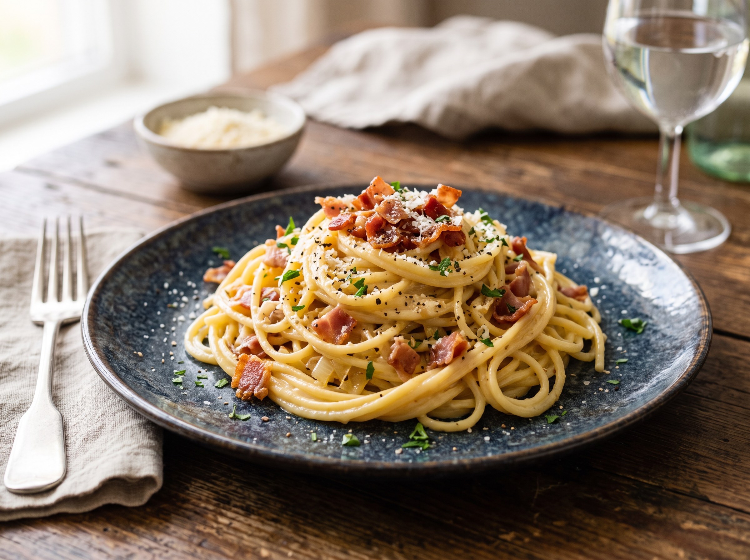 Spaghetti carbonara (with prosciutto)