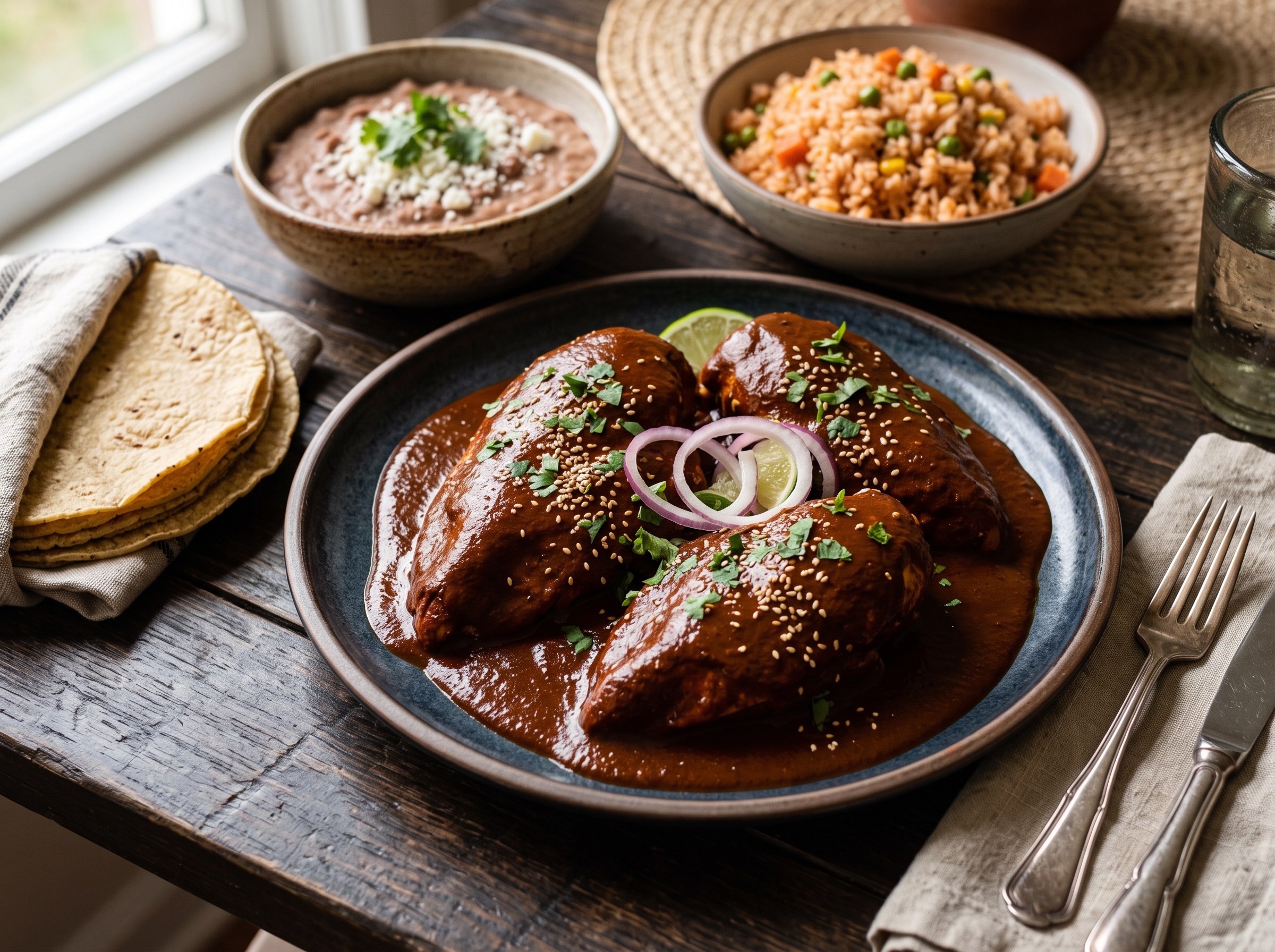 Chicken breast in mole rojo (chicken in red sauce)