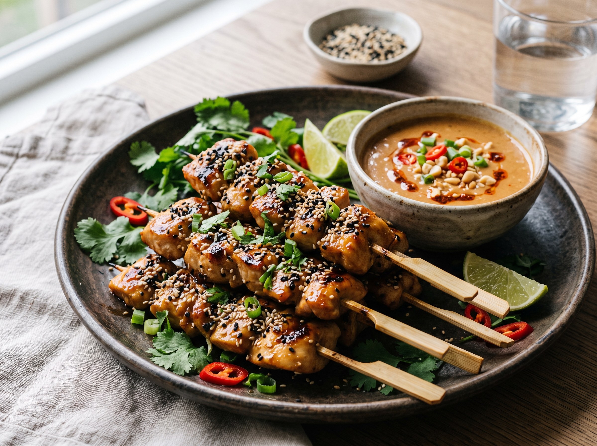 Sesame chicken satay