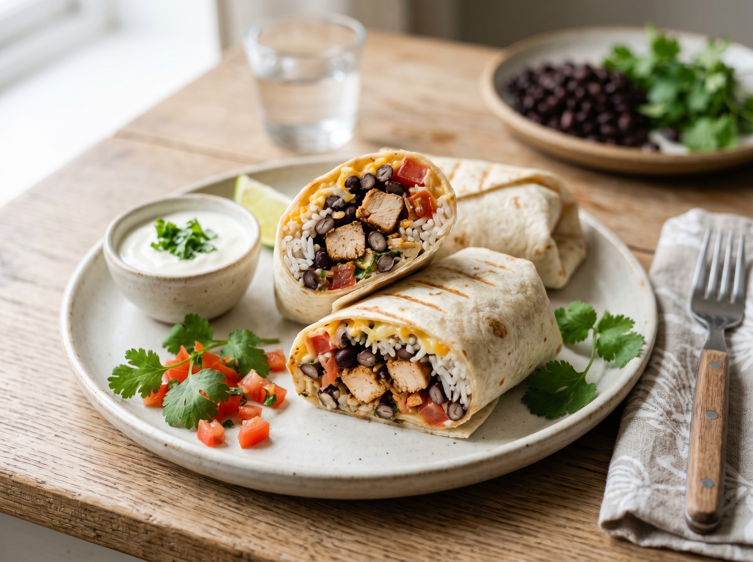 Chicken and black bean burritos