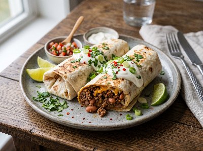 Beef and bean burritos