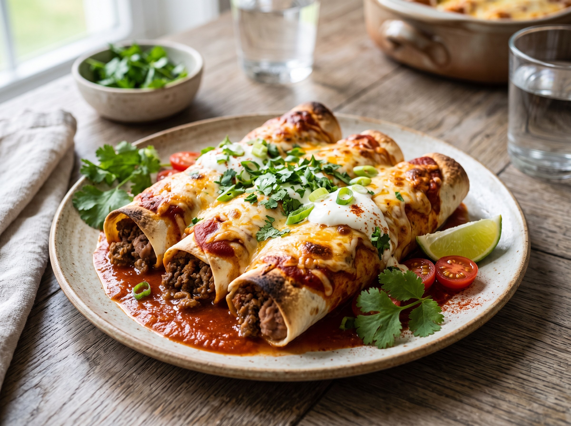 Beef burrito enchiladas