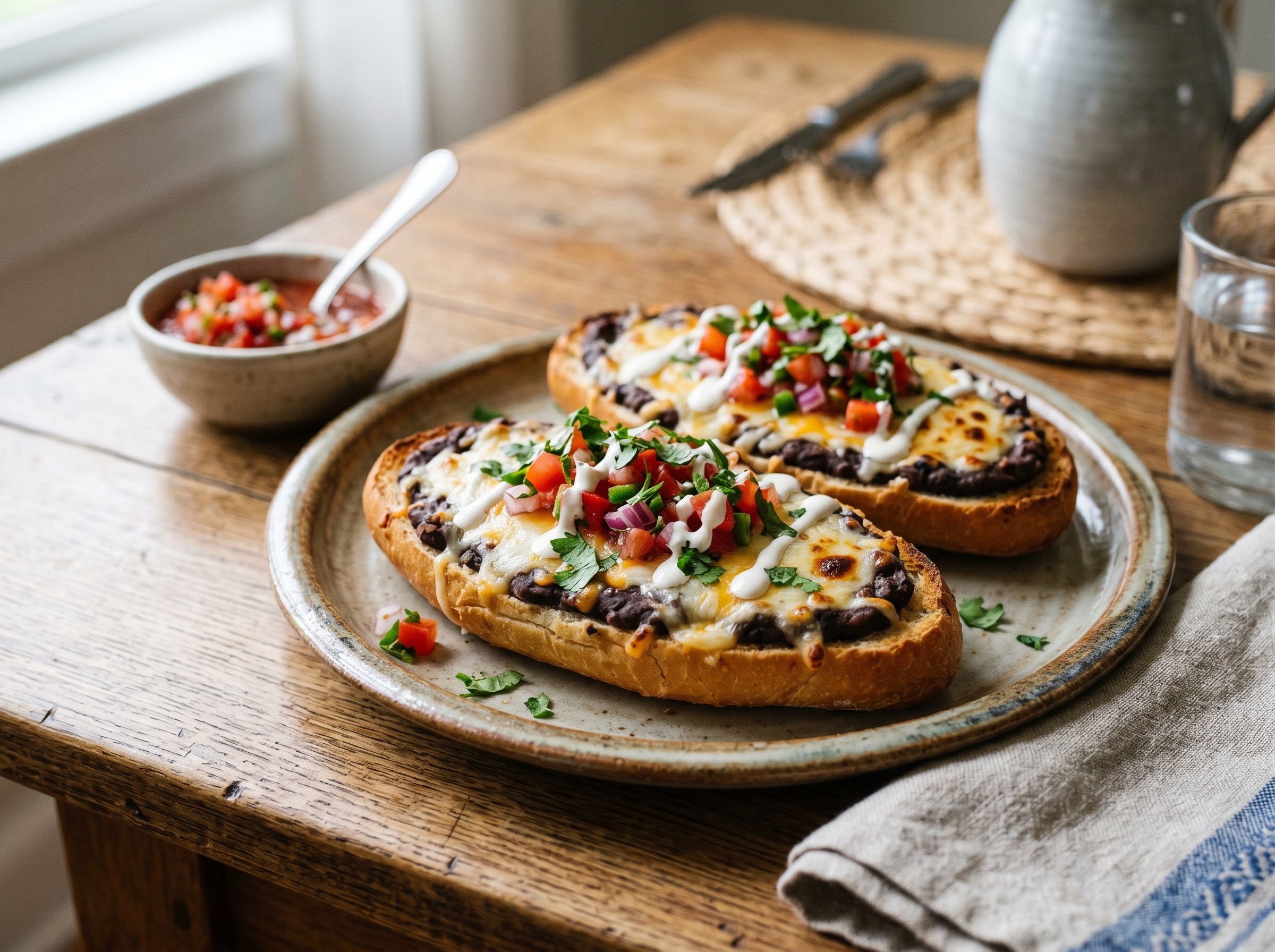 Mexican bean and cheese toast (molletes)