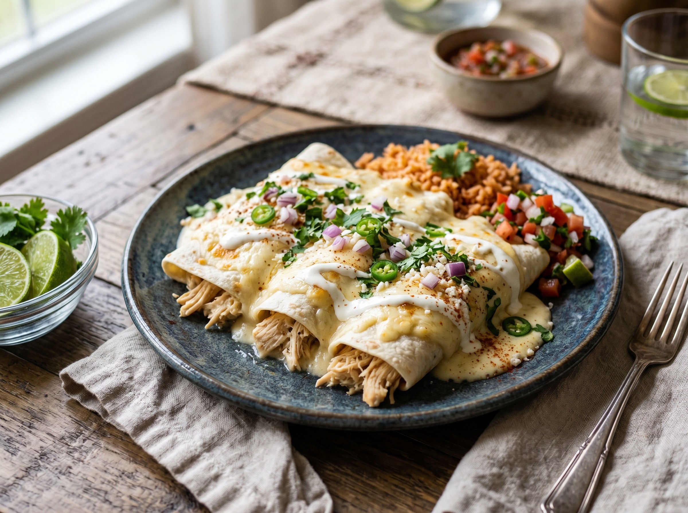 Chicken enchiladas with sour cream sauce