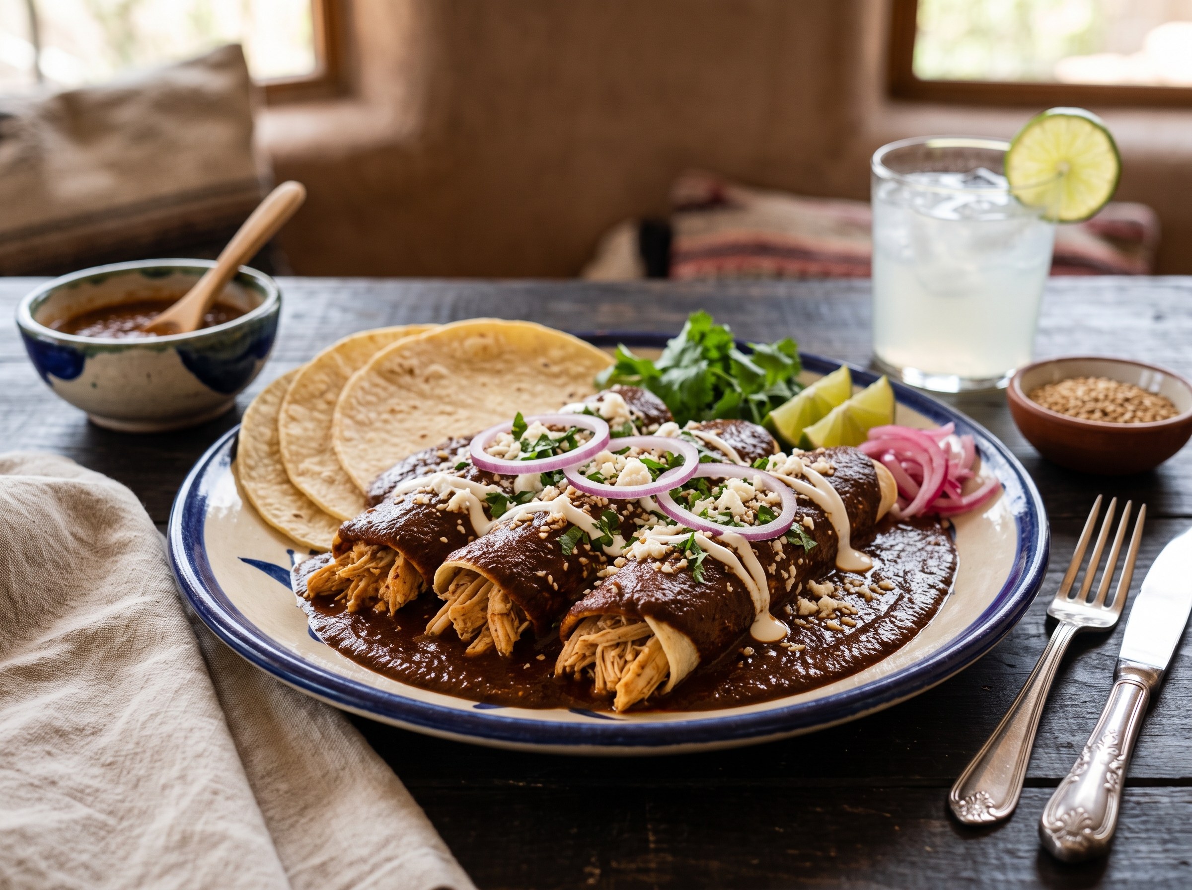 Chicken enchiladas in a spicy mole sauce