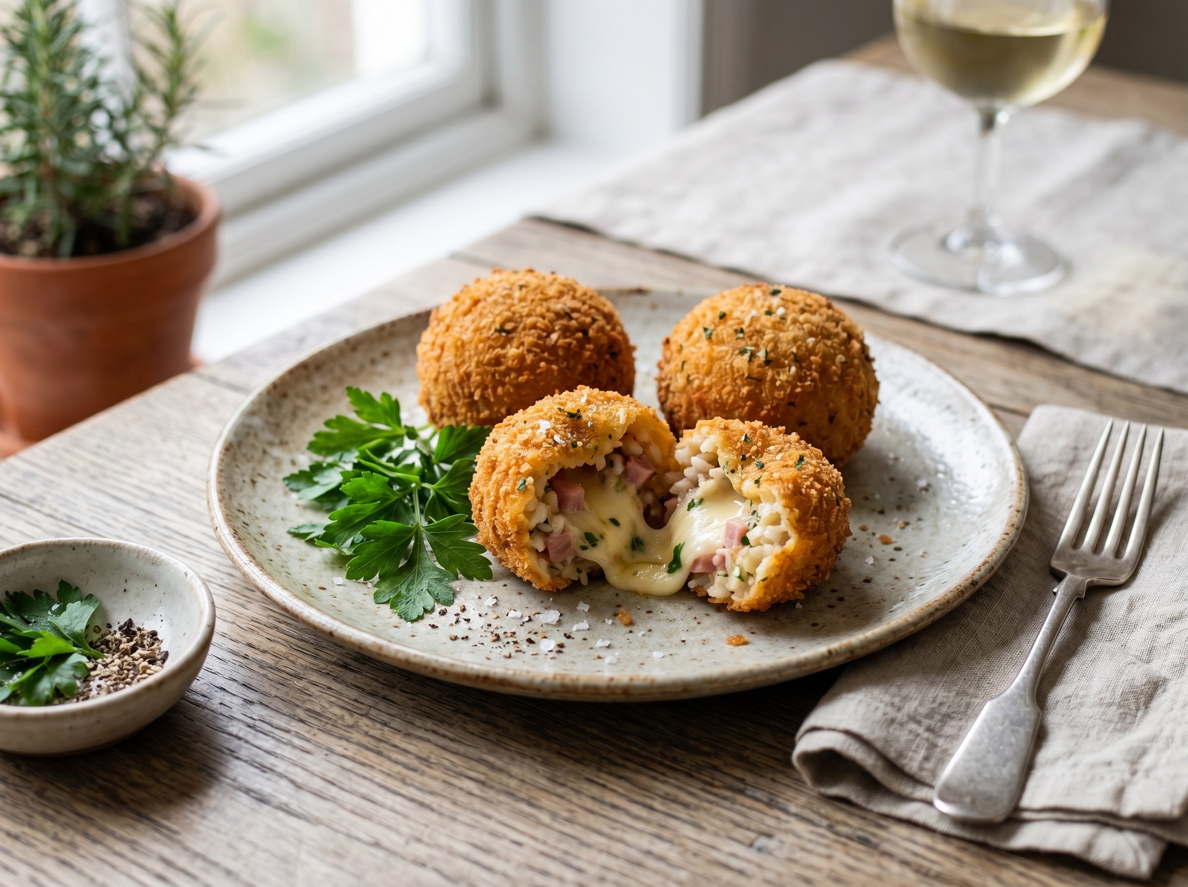 Ham and mozarella arancini