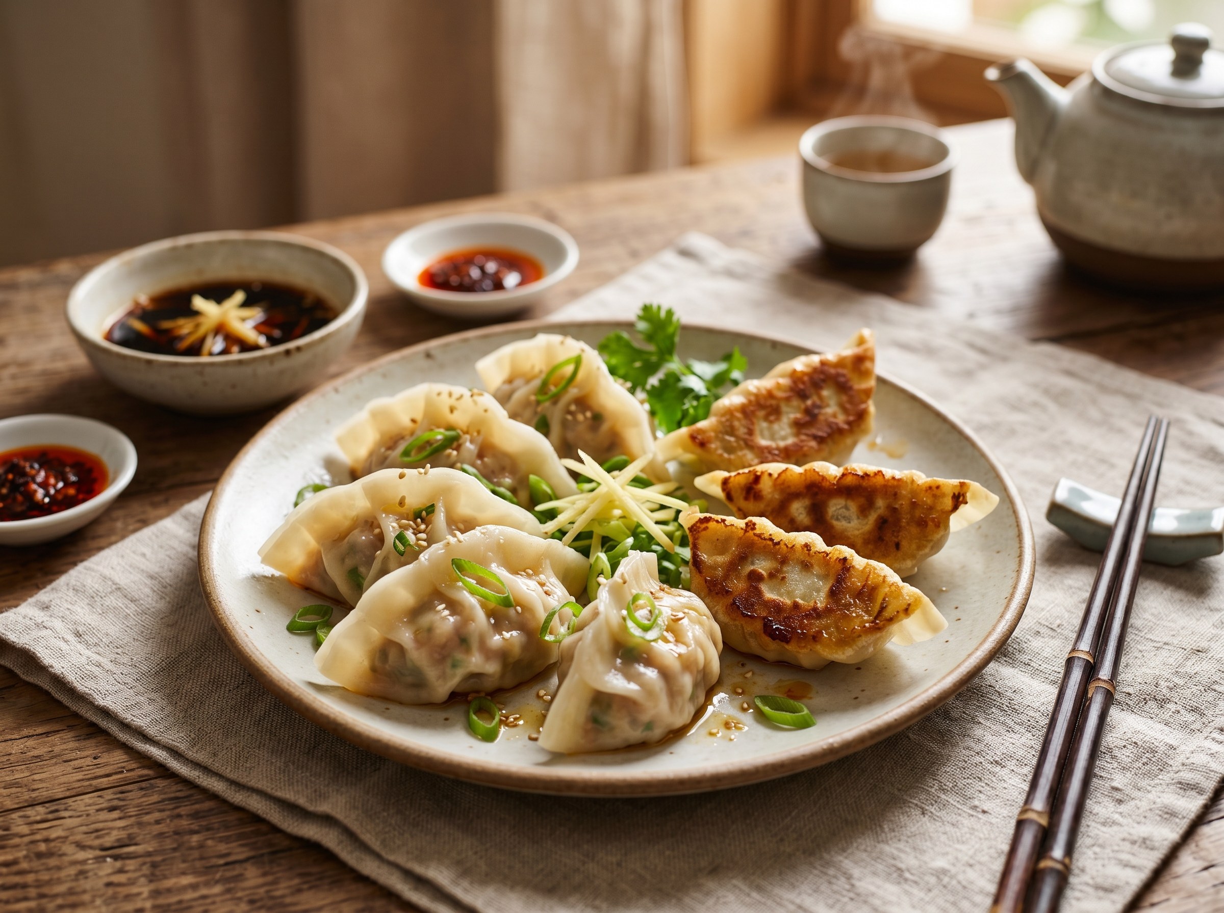 Pork dumplings (boiled, steamed or potstickers)