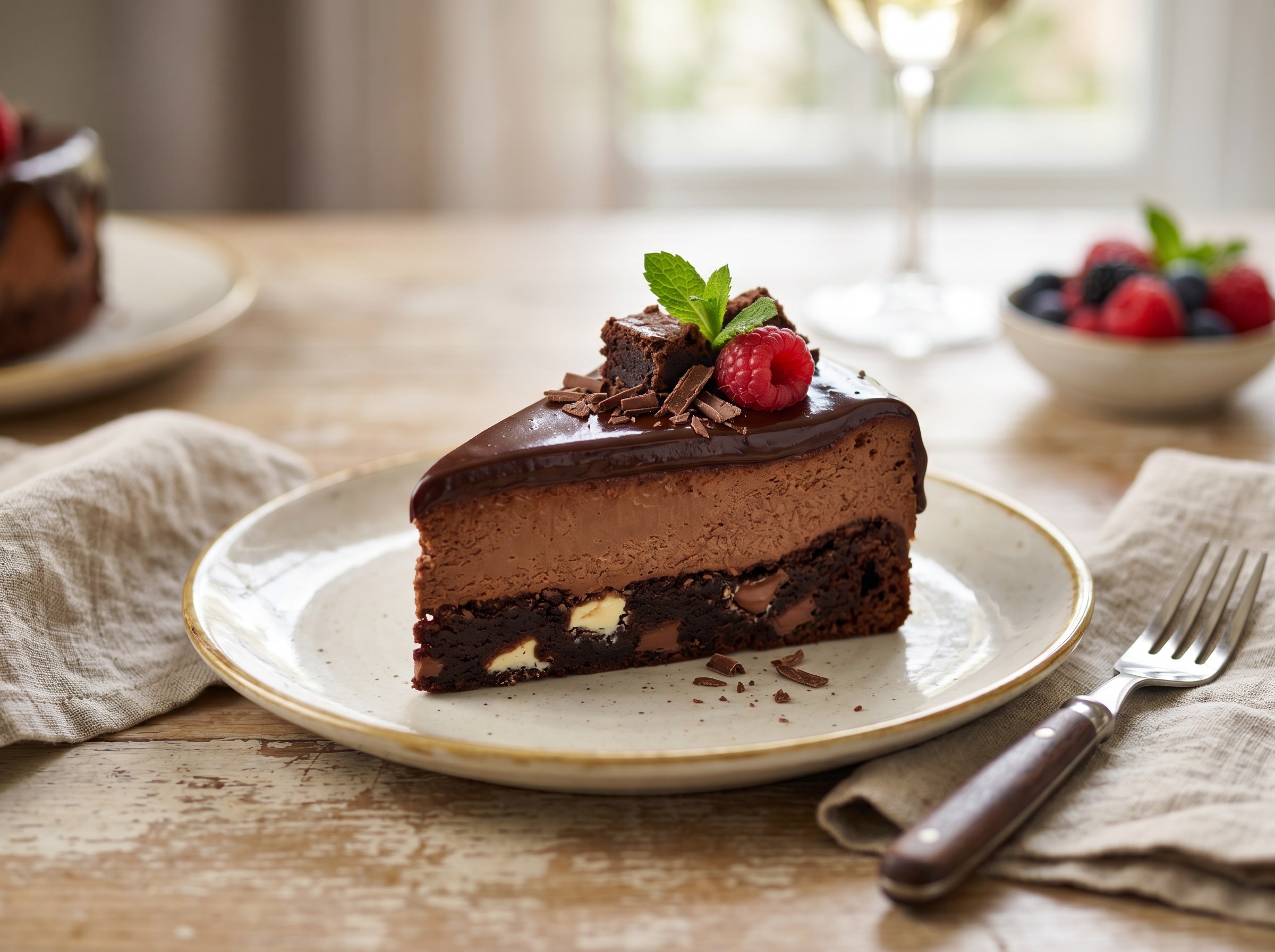 Triple chocolate brownie cheesecake