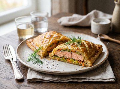 Salmon en croute (salmon in puff pastry)