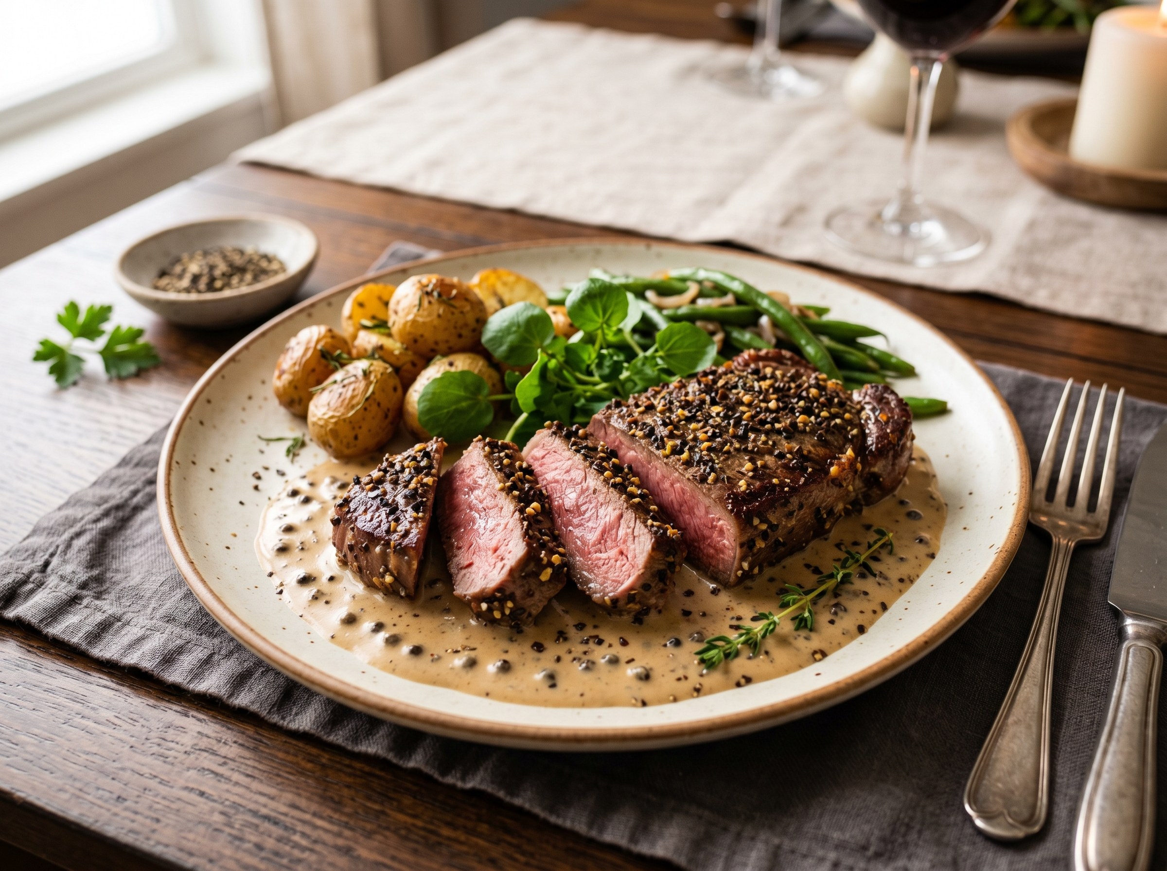 Sirloin pepper steak