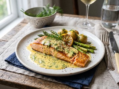 Salmon with lemon and dill butter sauce