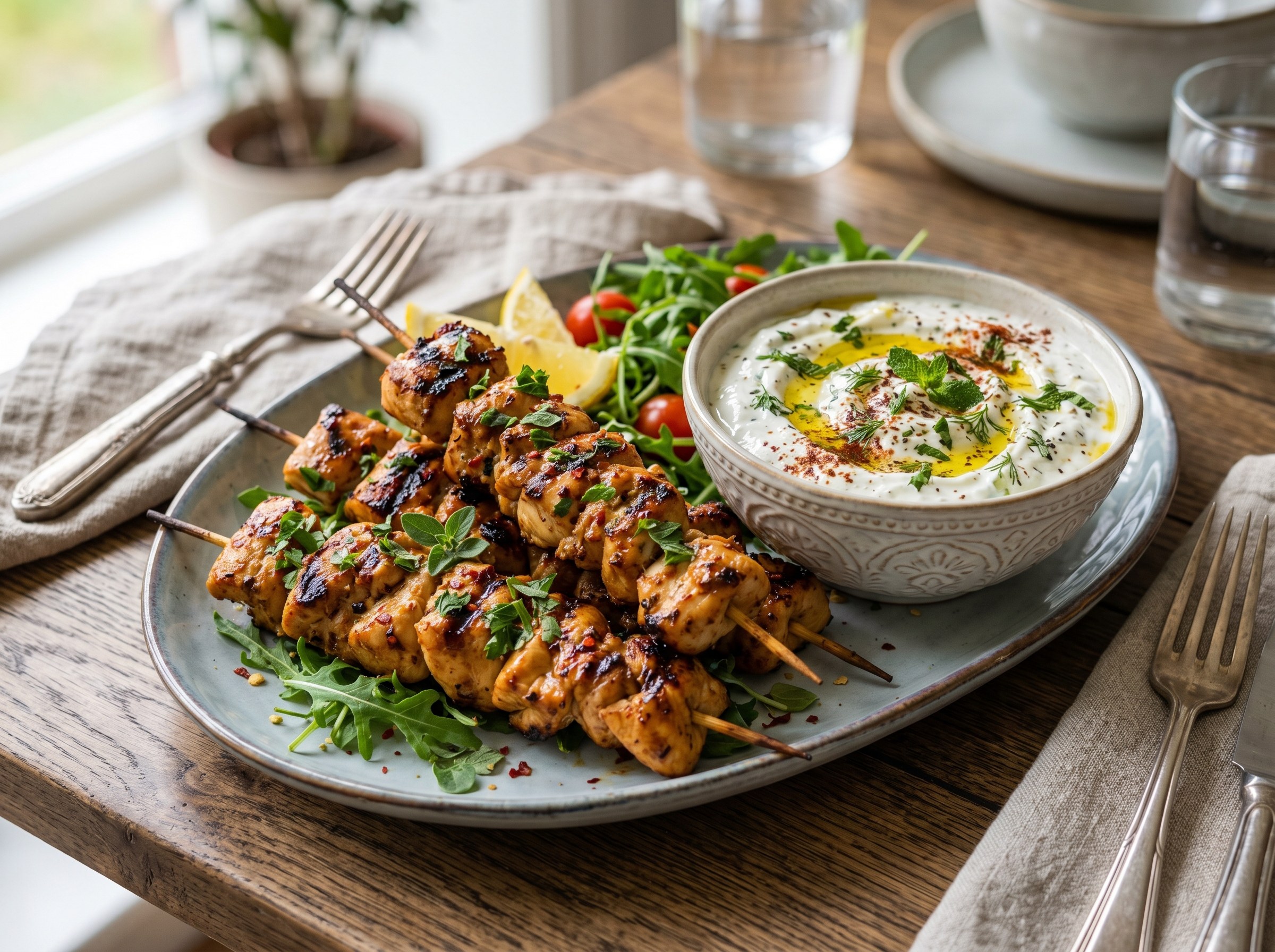 Marinated grilled chicken with spiced yogurt dip 2