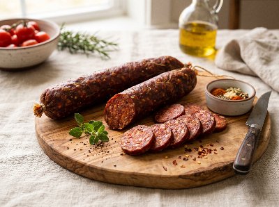 Homemade Italian pepperoni sausage for pizzas