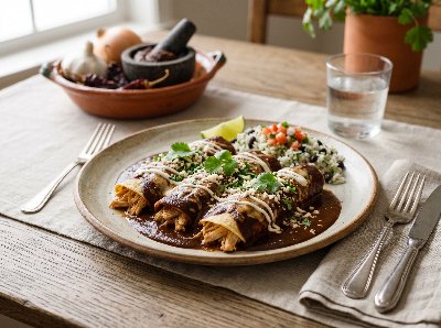 Chicken enchiladas with mole sauce