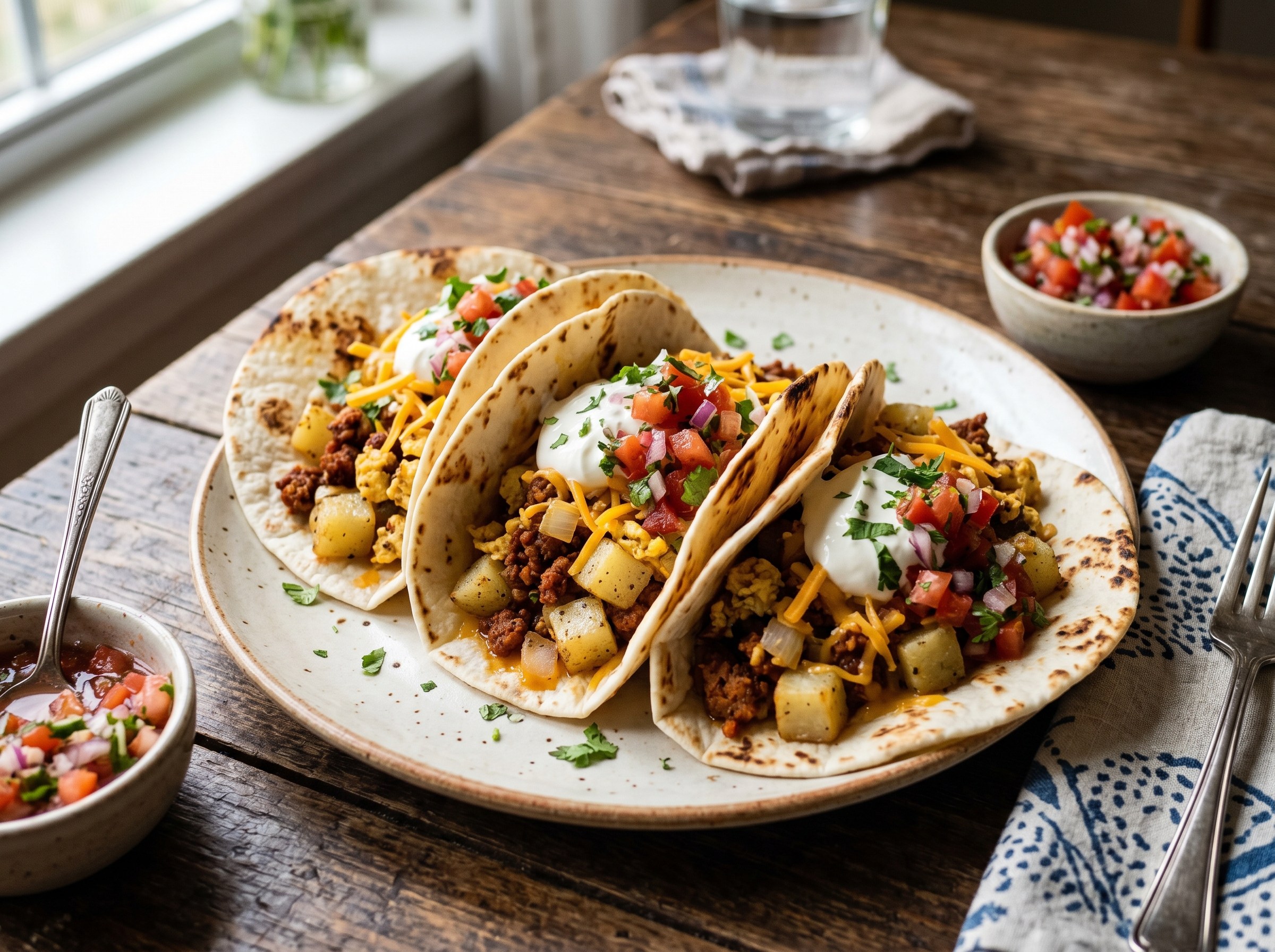 Chorizo and potato breakfast tacos