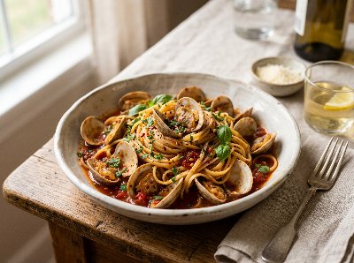 Linguini with red clam sauce